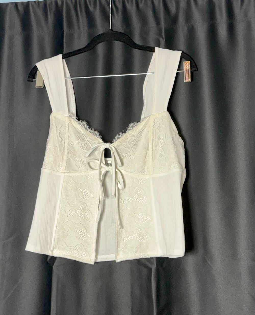 Madden Girl Juniors XL White Lace Corset Cami Top Front Tie Coquette